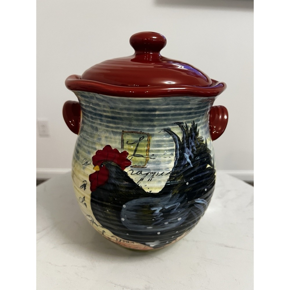 Le‎ Rooster Canister Farmhouse Country Chic Cottagecore Primitive Cookie Jar 9"